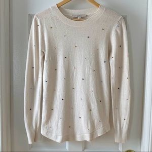Loft embroidered polka dot cream crew neck sweater